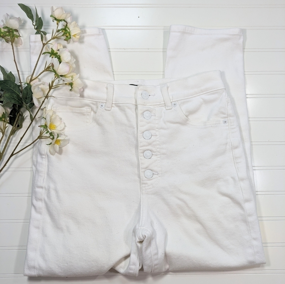 Express White Butron Fly Super High Waist Mom Jean - Picture 2 of 6
